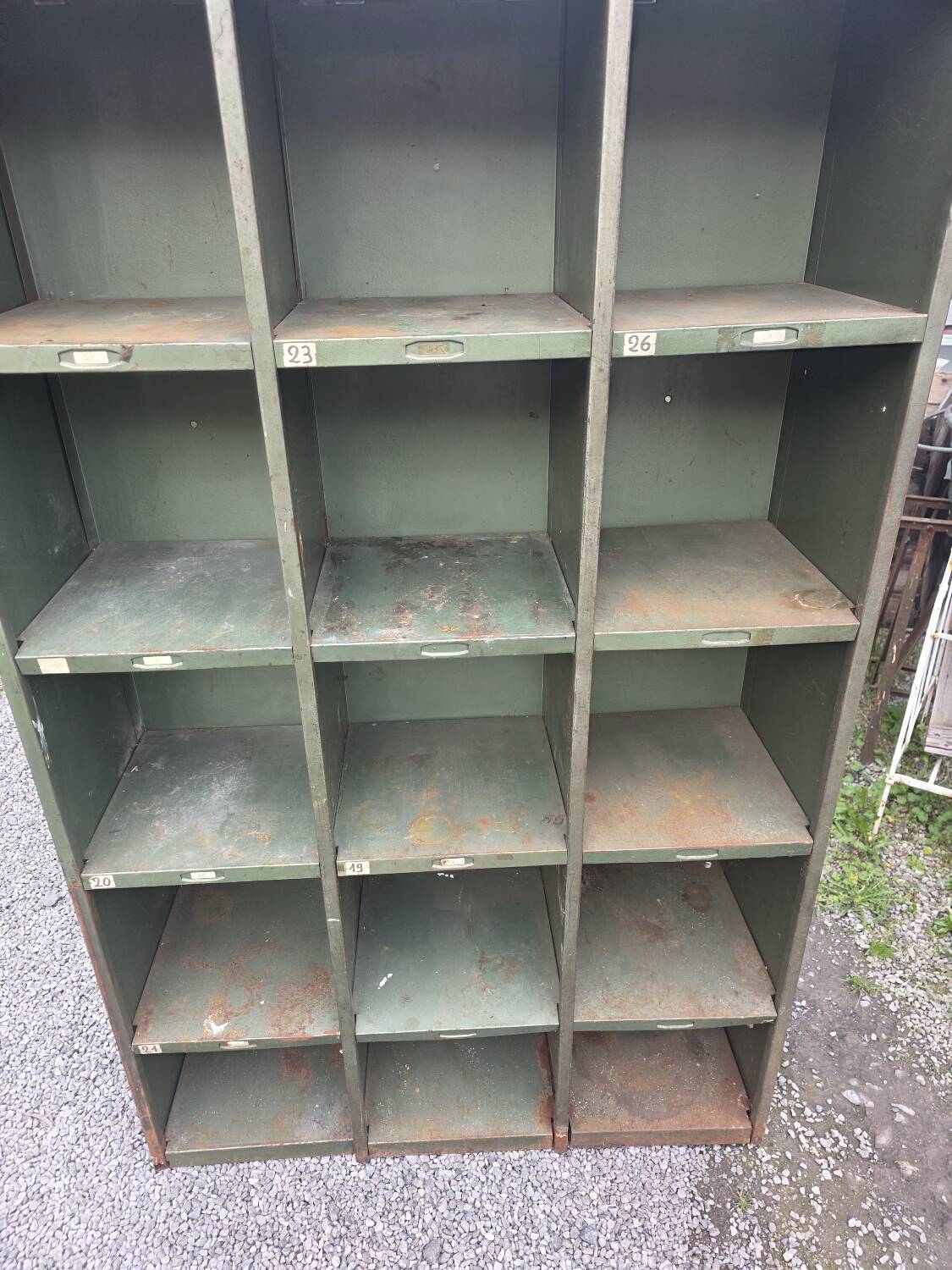 1950s iron workshop storage cabinet.