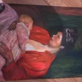 Painting on canvas the child breastfeeding