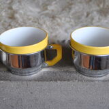 Series of 6 ceramic and stainless steel cups - 70s - Vintage