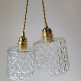 Duo of molded glass pendant lights