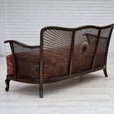 1950s, Danish 3-seater sofa, salmon/pink velour, furniture mesh.