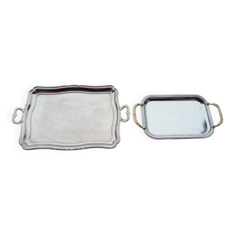 Rectangular stainless steel trays with handles from the 70s/80s