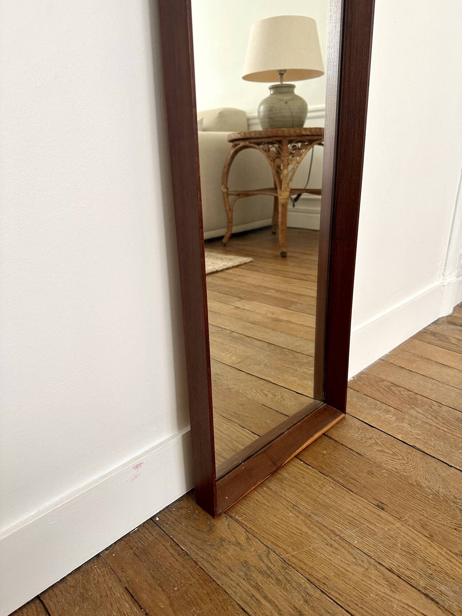 Scandinavian teak mirror — 123 x 32 cm
