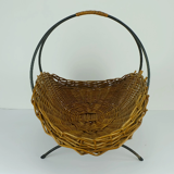 willow BASKET with black metal frame mid century 1950s fruit basket