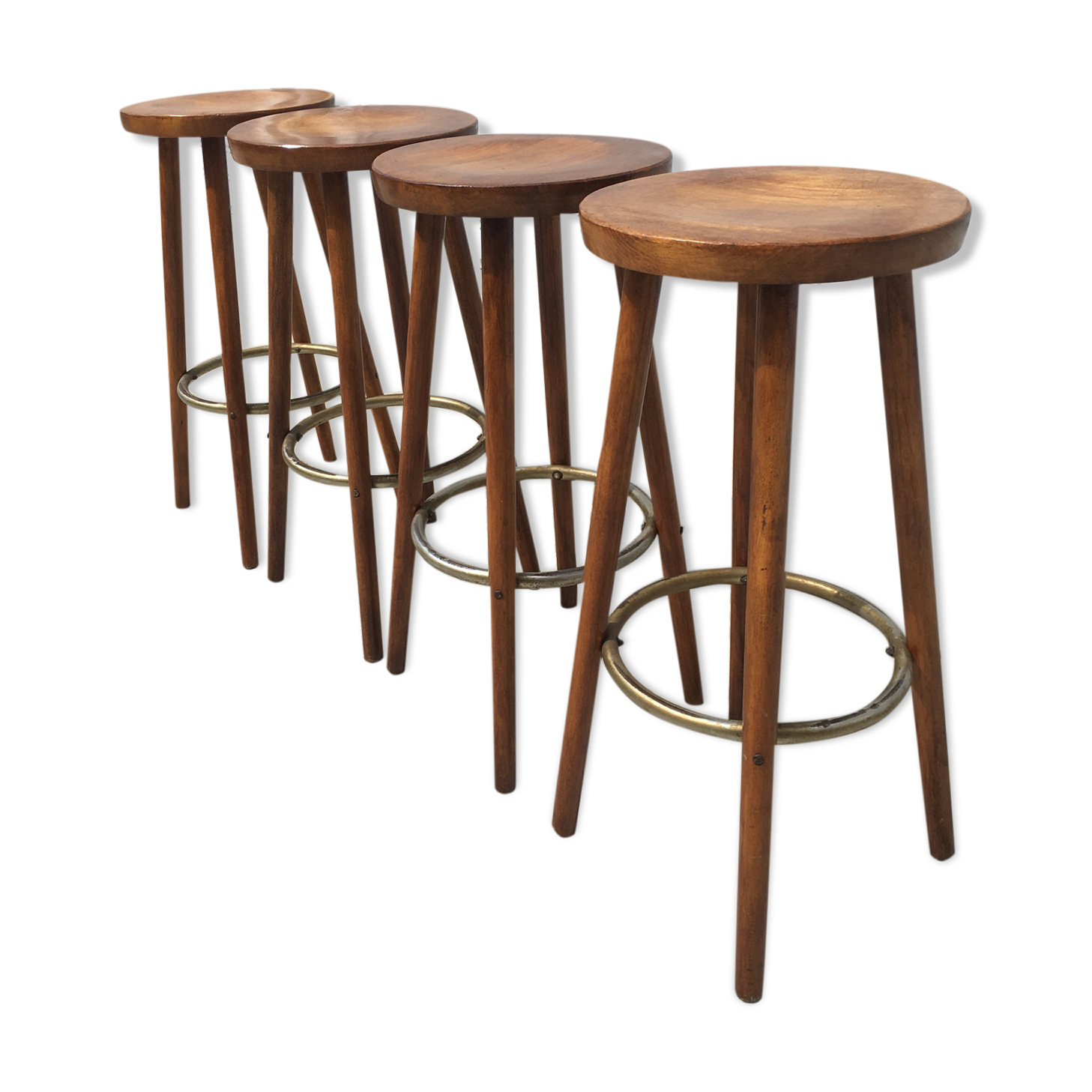 Set of 4 high solid wooden stools