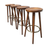 Set of 4 high solid wooden stools