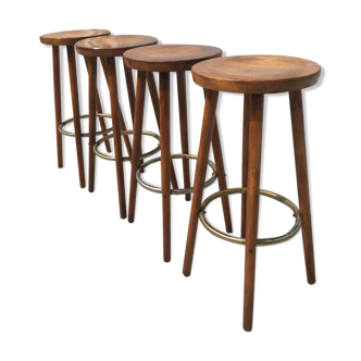 Set of 4 high solid wooden stools