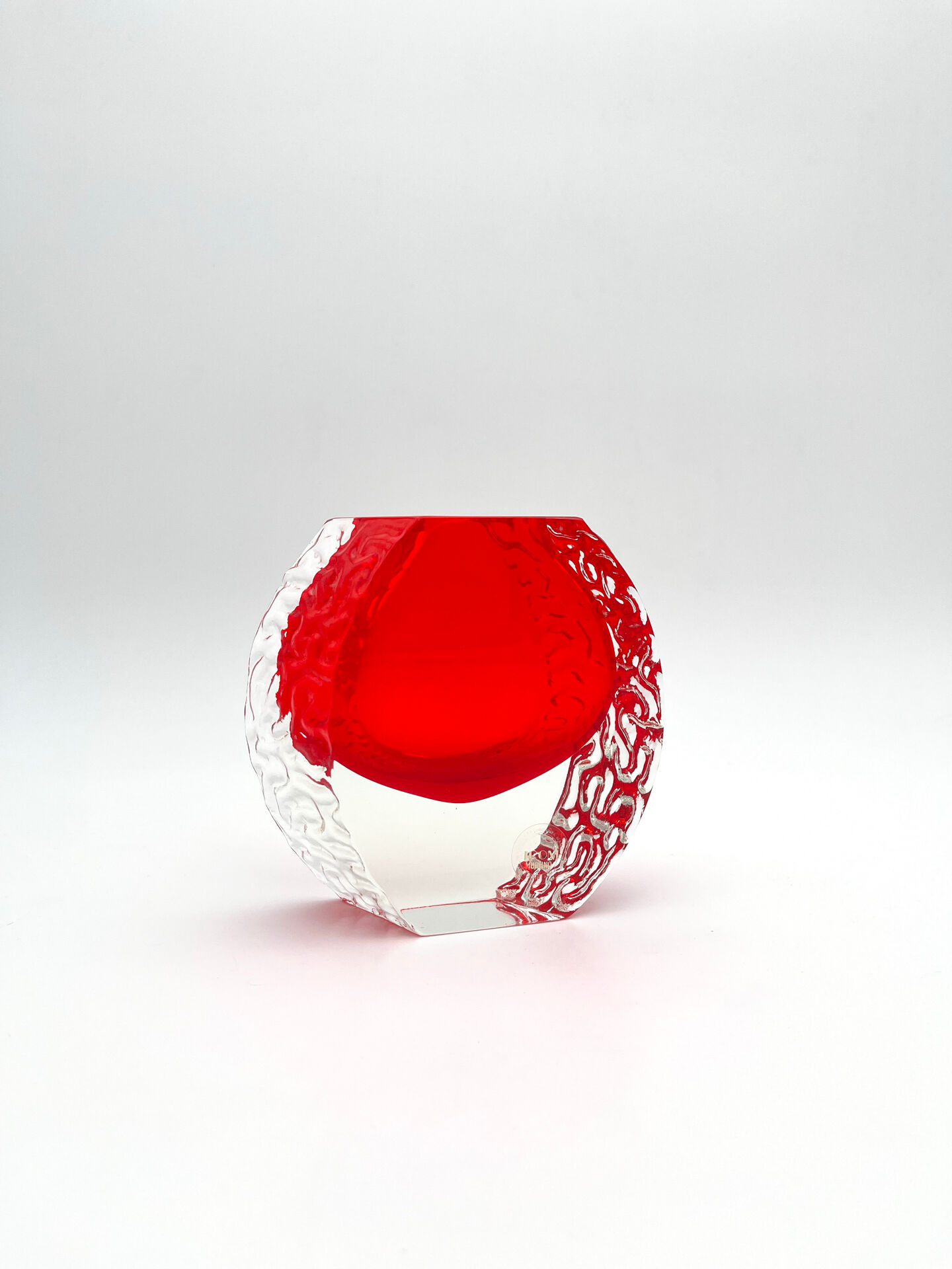 Mandruzzato Murano Vase Sommerso Red Textured Labelled 70s Design