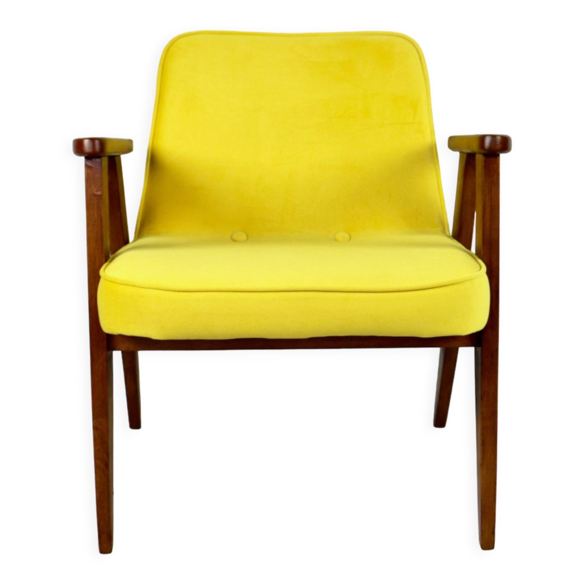 Fauteuil 366 en velours jaune de Józef Chierowski, années 1970