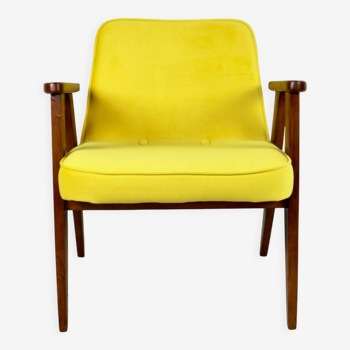 366 Armchair in yellow velvet by Józef Chierowski, 1970s