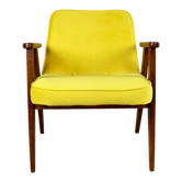 Fauteuil 366 en velours jaune de Józef Chierowski, années 1970