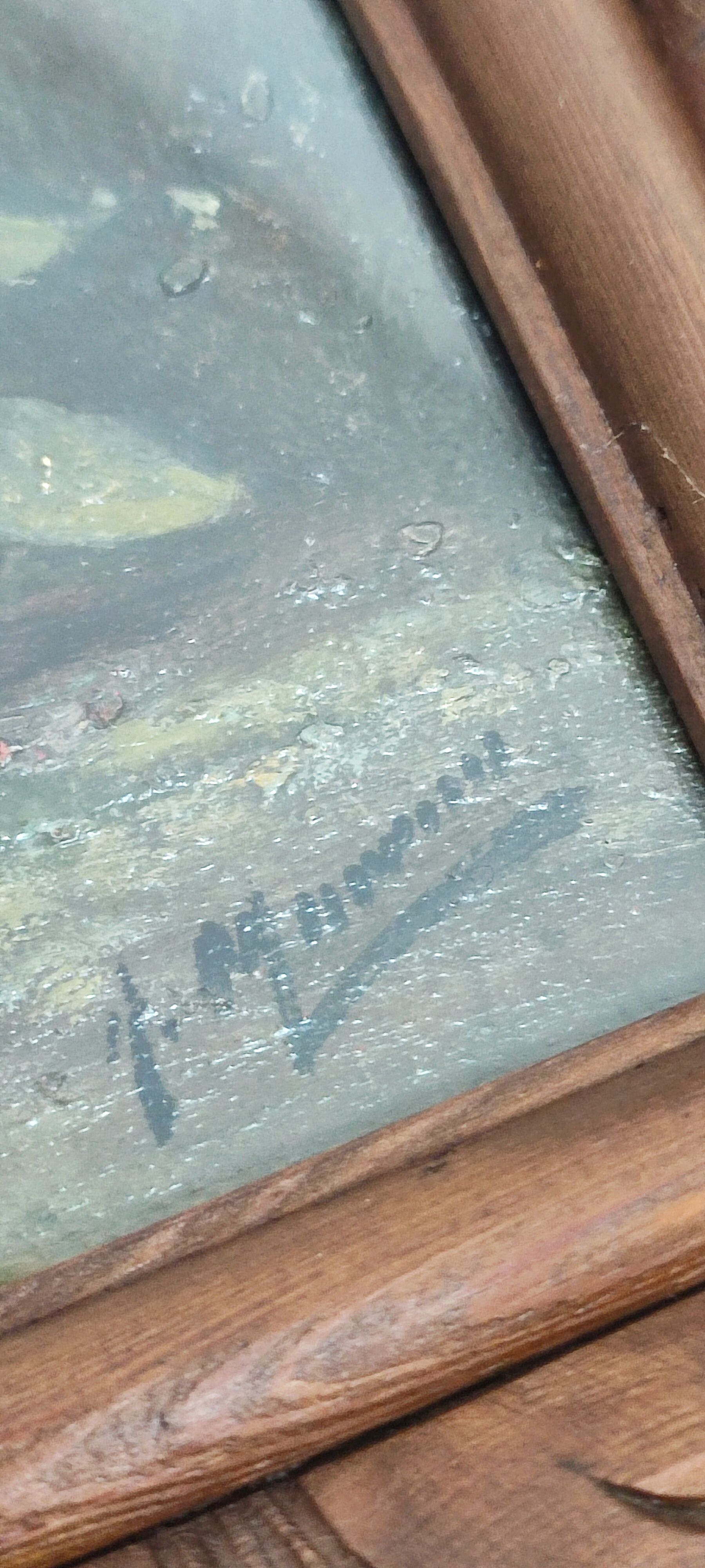 Pair of oils on cardboard with carved wooden frame. Spain 1950s.