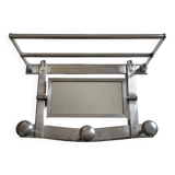 Metal wall coat rack, adjustable mirror, 3 coat hooks and a hat rack, 1950s