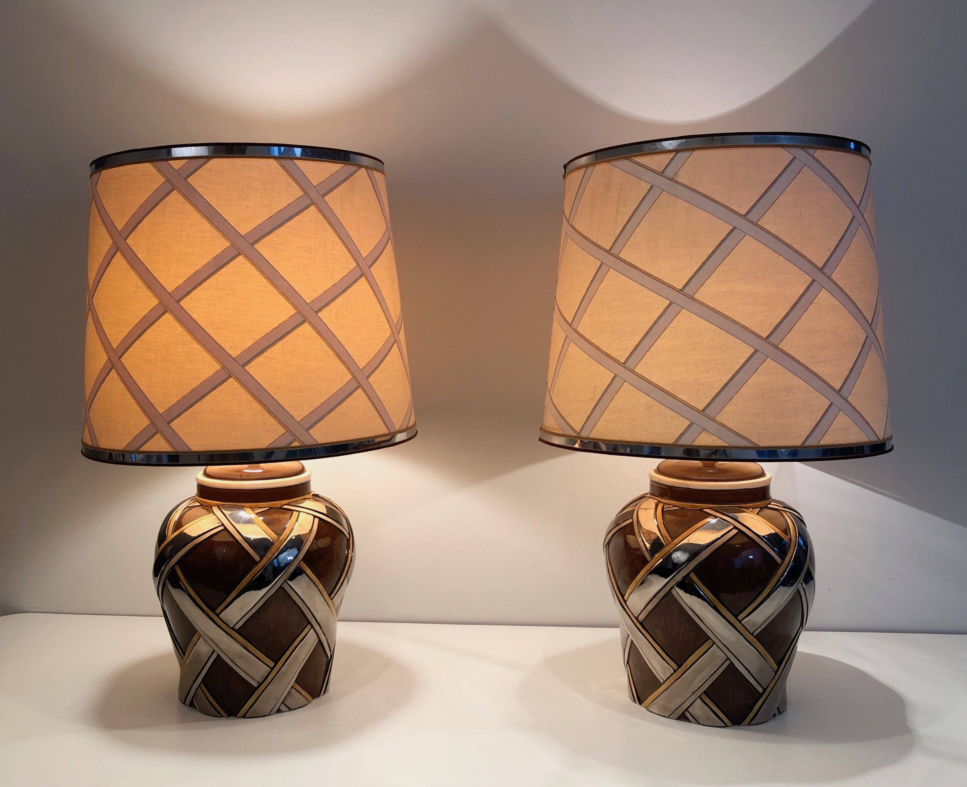 Important pair of ceramic lamps. French work.