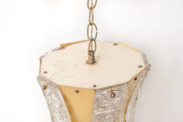 Vintage glass and brass suspension, vintage chandelier.