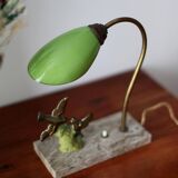 Green art deco lamp on marble base bird 1930s/40s