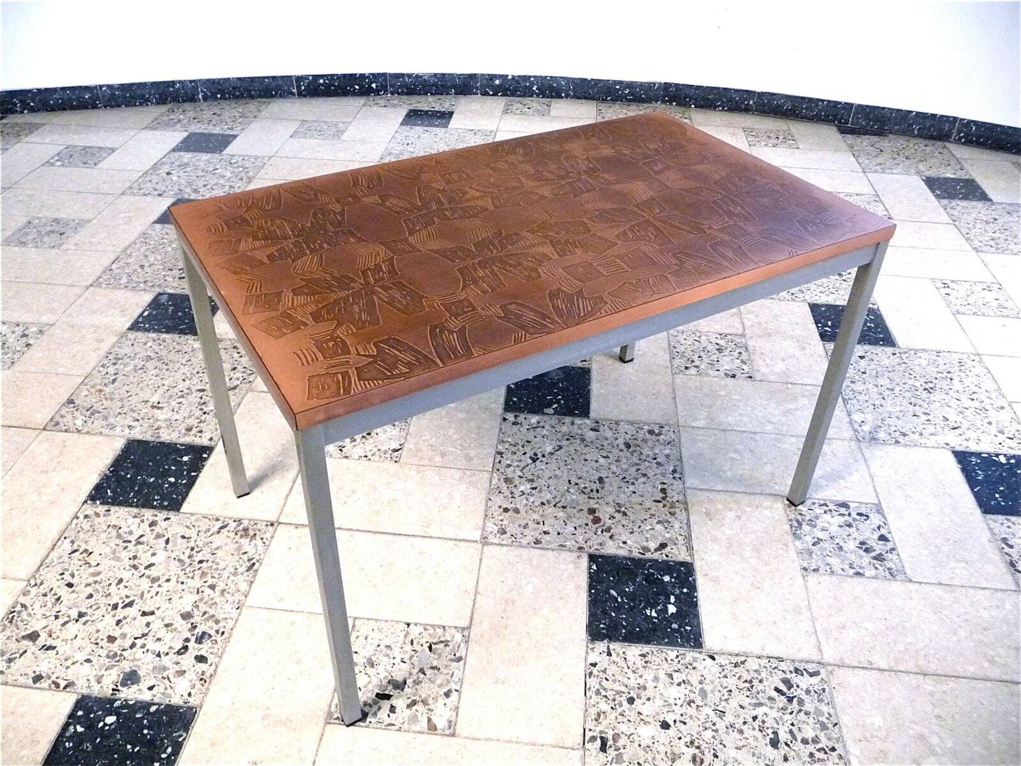 Copper side table with abstract relief from Opal Möbel, West-Germany 1960s