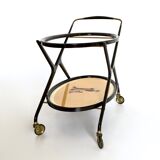 Vintage ebonized beech serving cart with oriental print, italy
