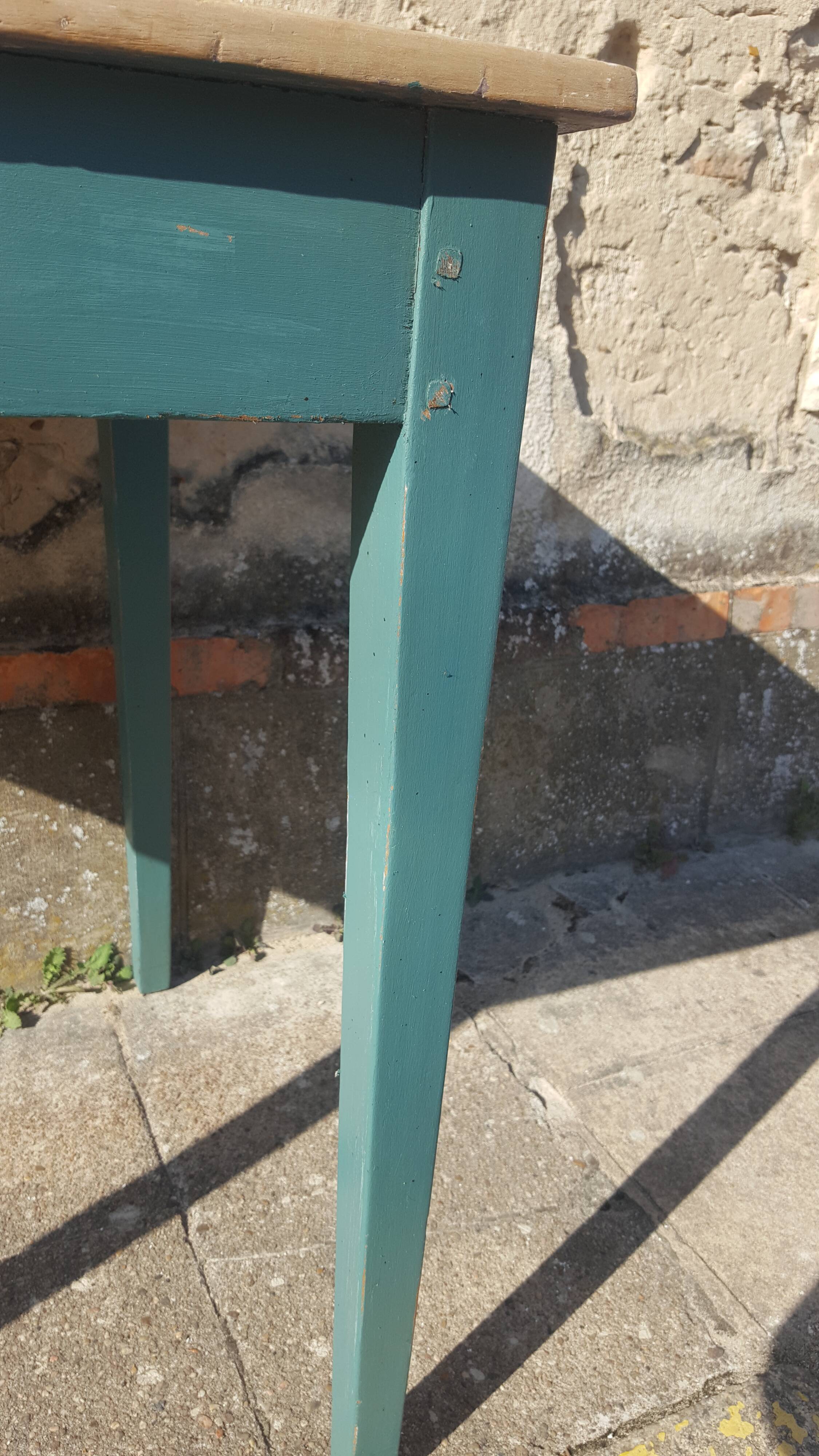 Table de ferme d'appoint patine turquoise