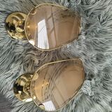 Set of 2 wall lights in gilded brass and opaline glass
