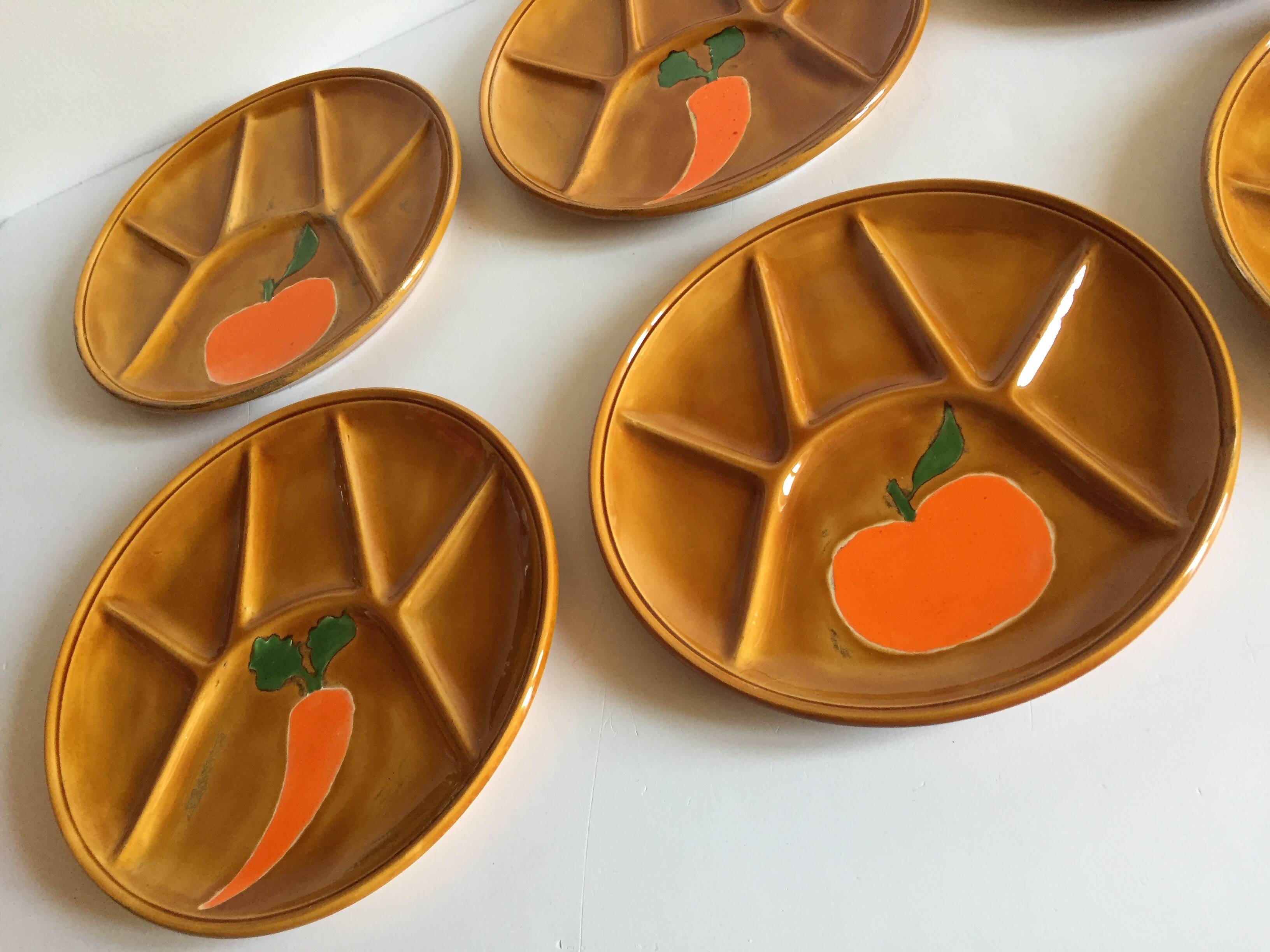 6 vintage compartmented plates