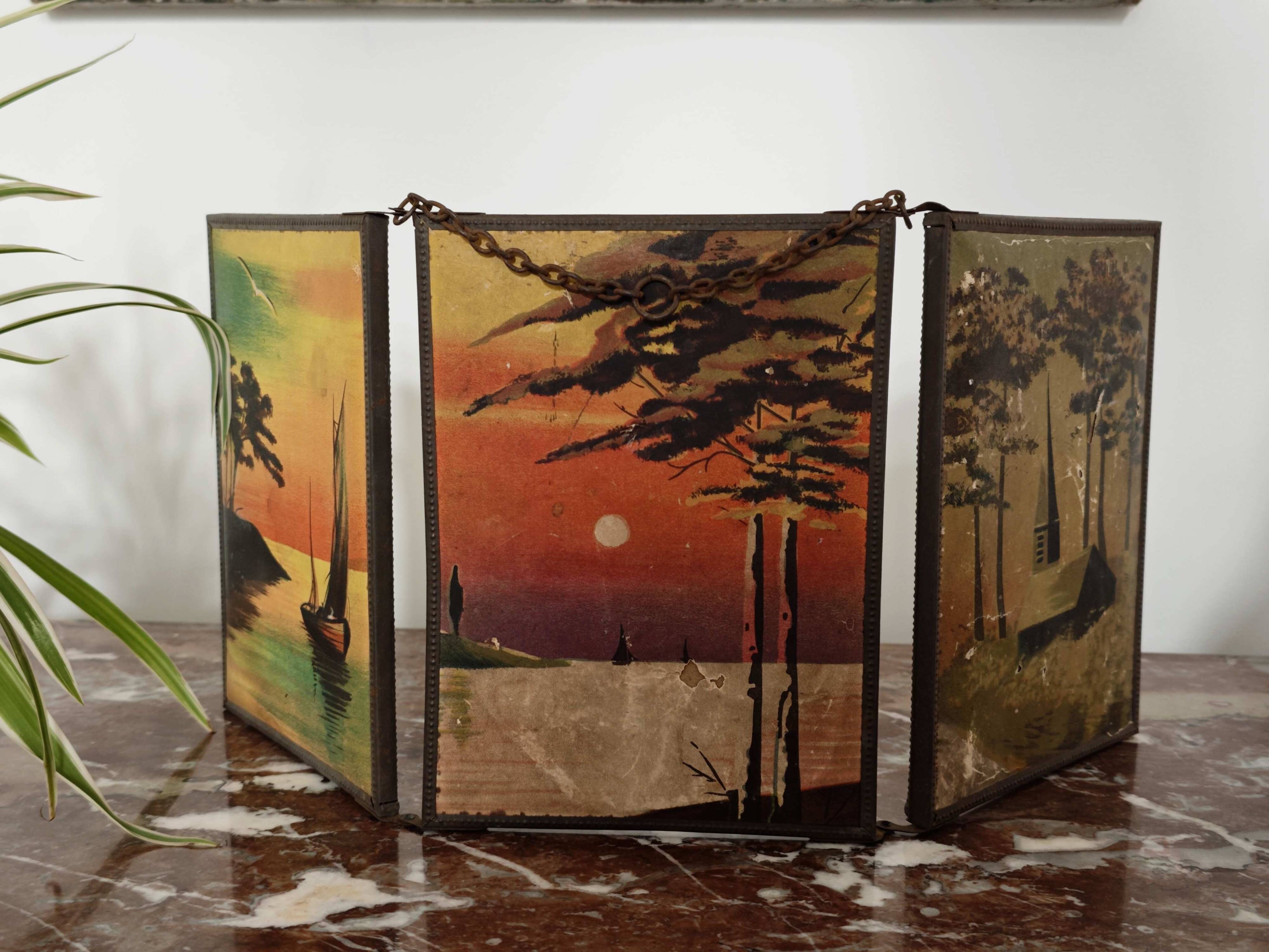 Vintage 1920 barber triptych mirror