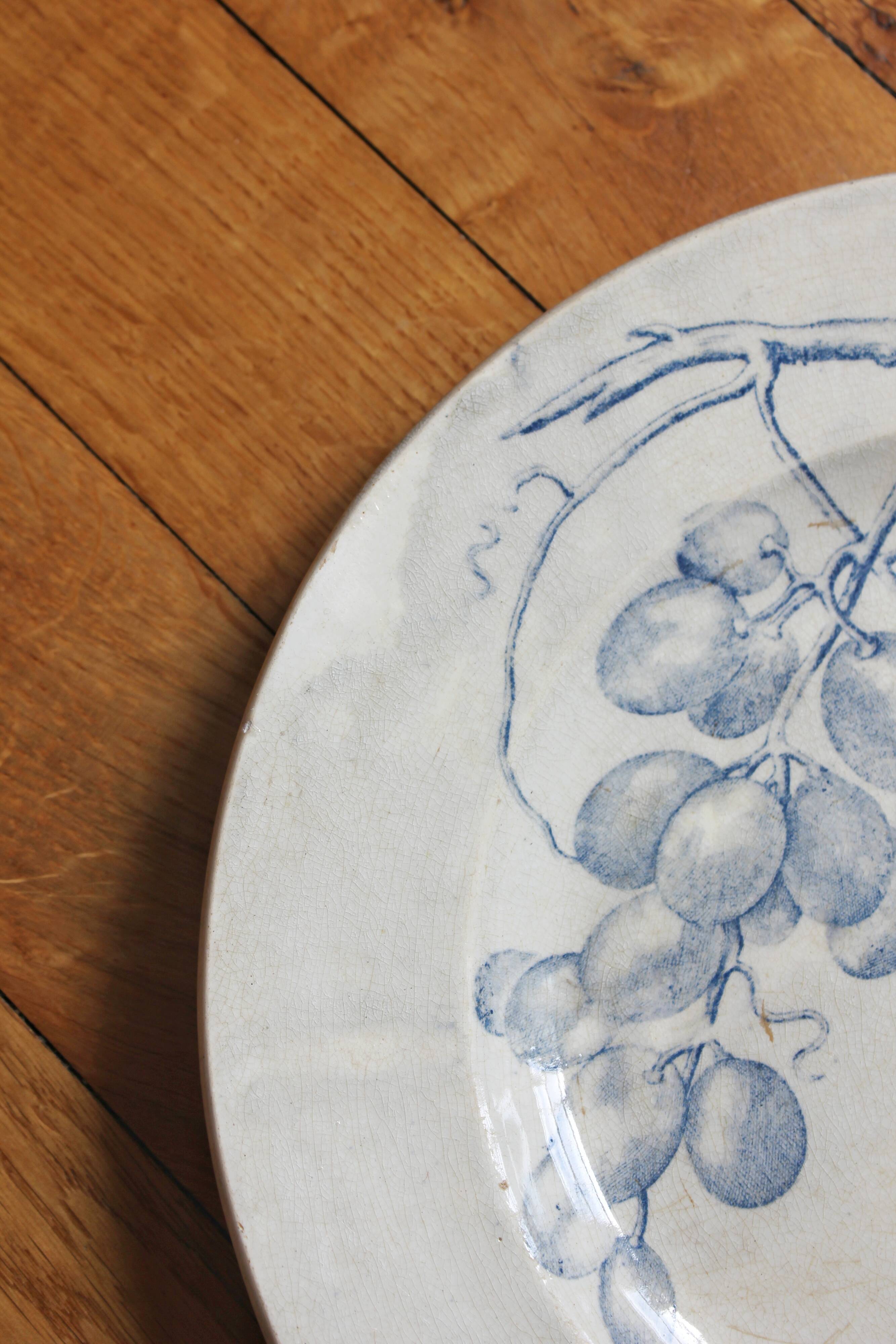 Round ironstone dish decorated with vines and grapes, late 19th-early 20th century