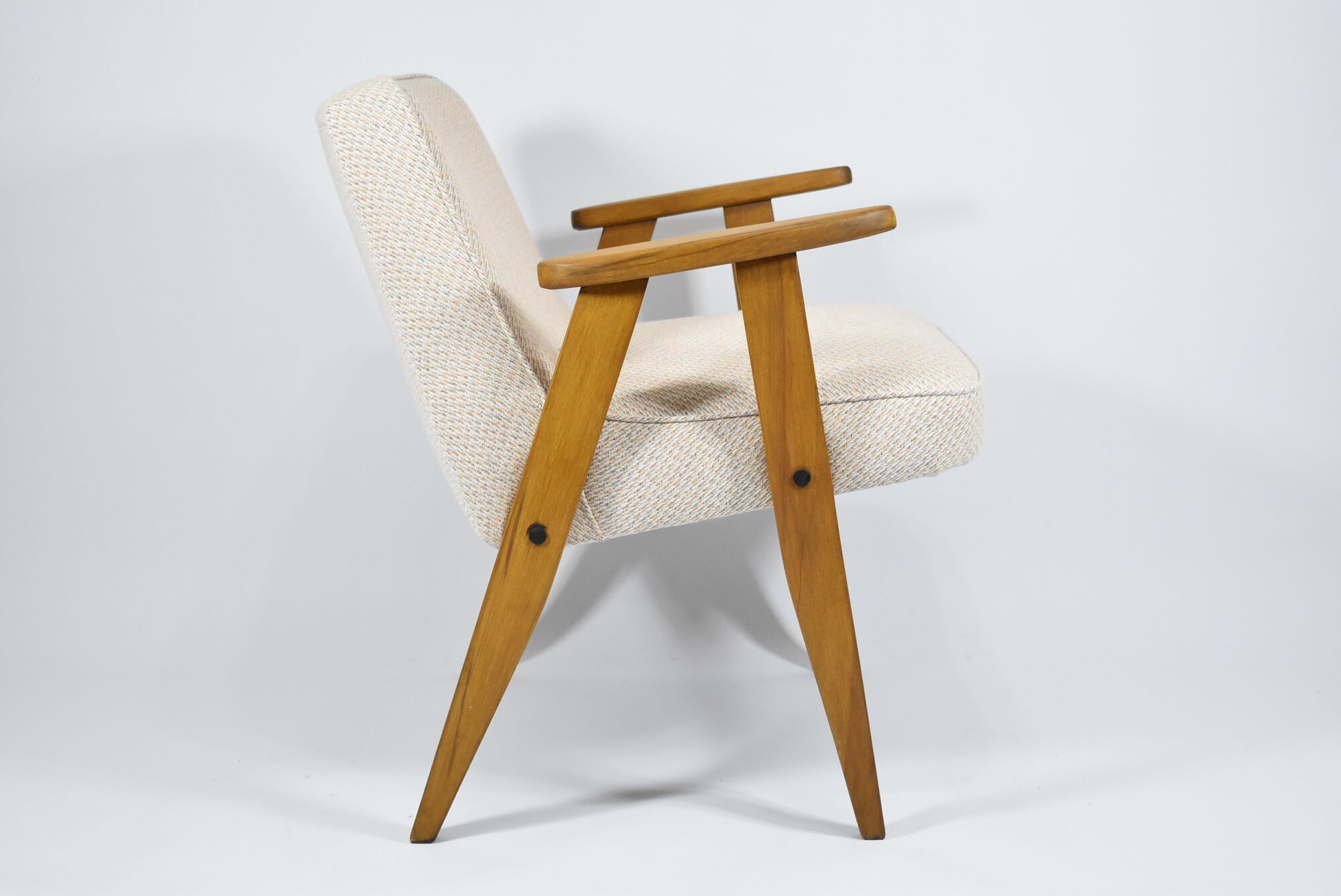 Classic Vintage armchair,  model 366, 1960s, cream fabric, teak wood