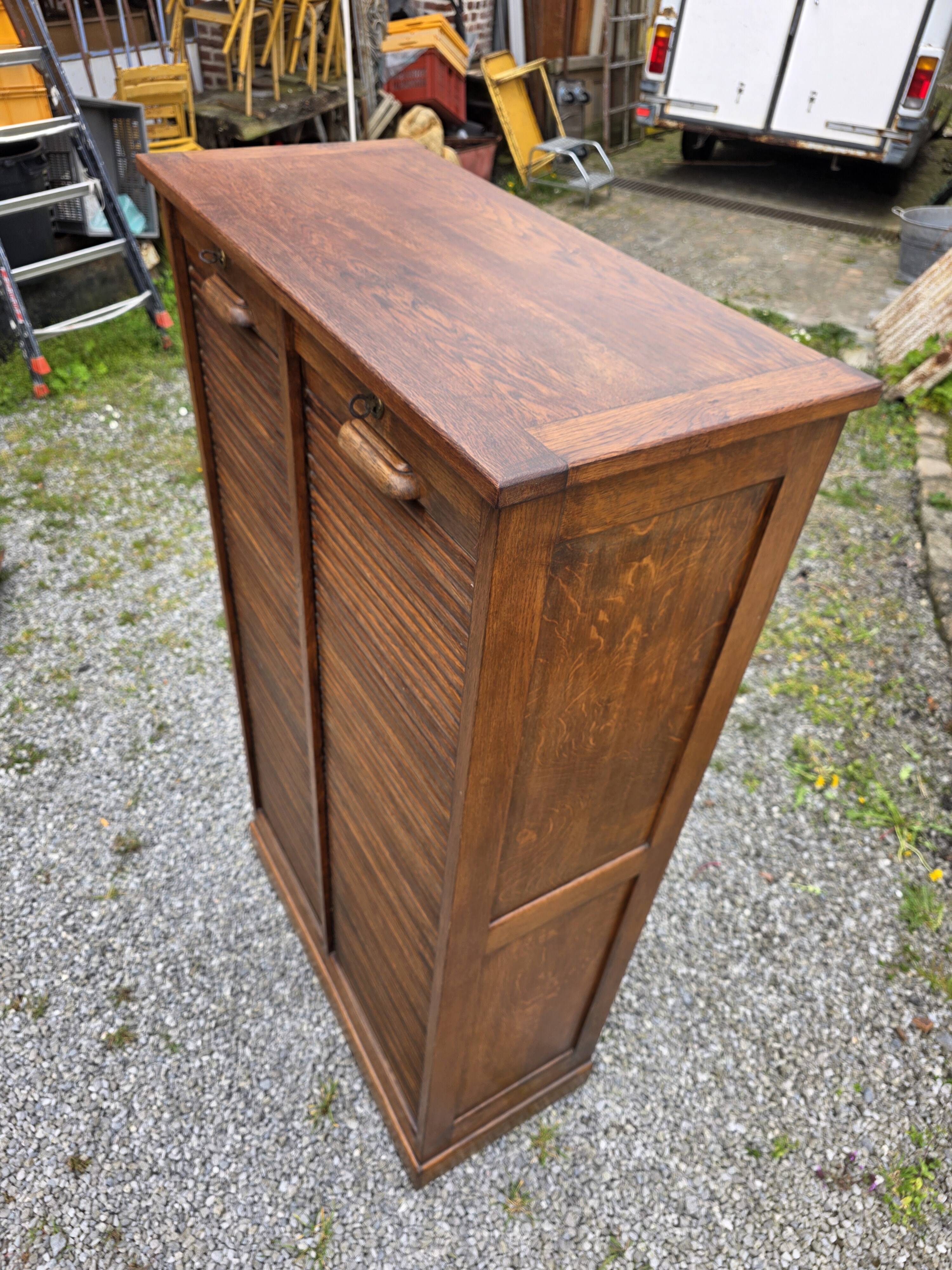 Antique double curtain cabinet in oak (internal drawers)