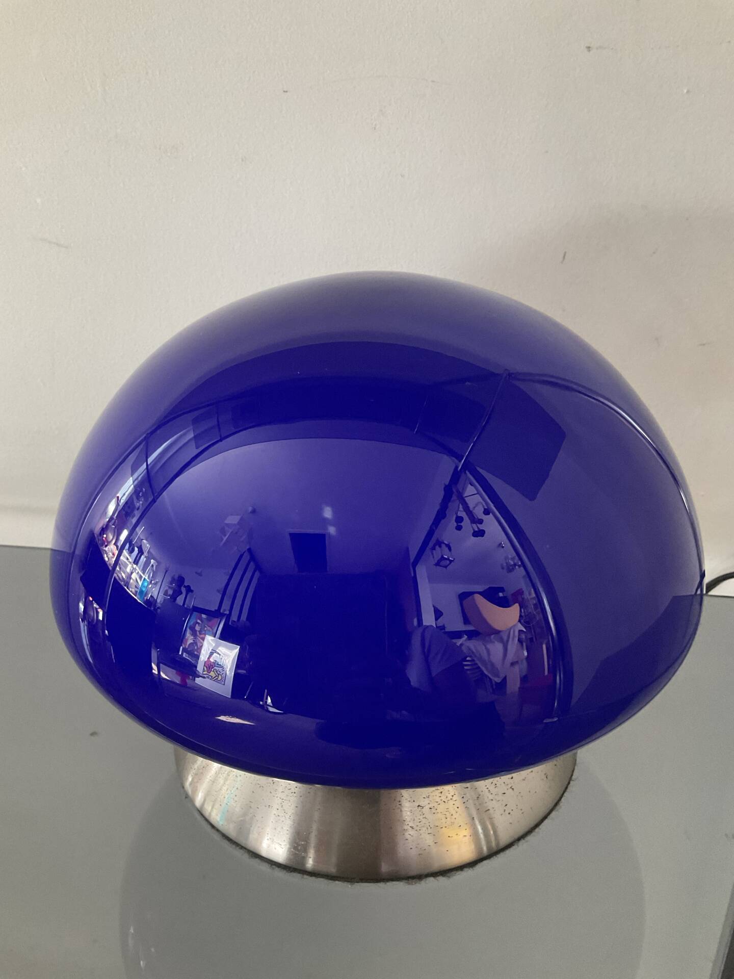 Vintage blue opaline mushroom lamp from the 1980s.