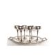 Silver Metal Liquor Set Consisting Of Six Stemmed Glasses On Their Tray