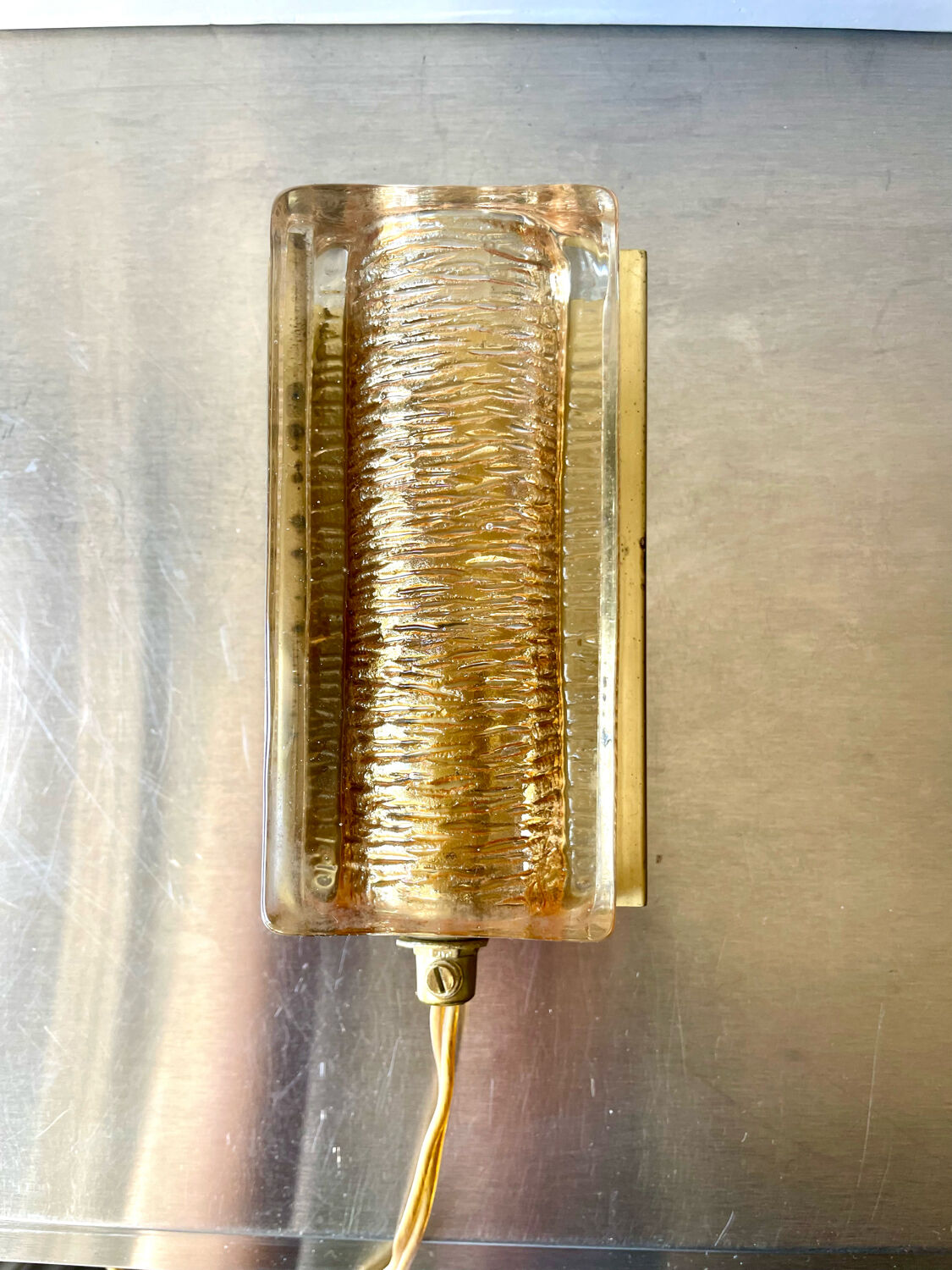 Scandinavian midcentury wall light in crystal and brass