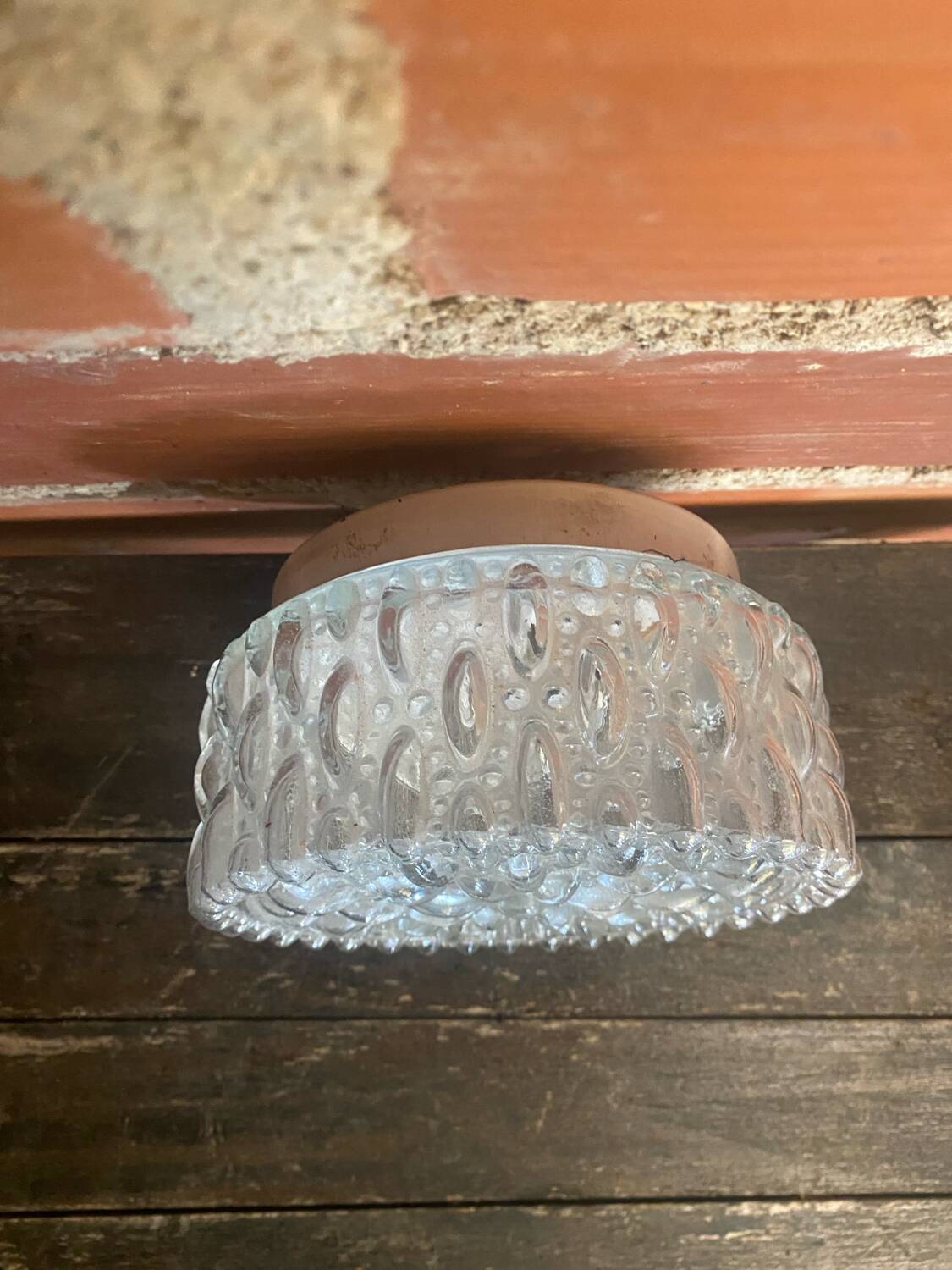 Vintage White Metal Support + Moulded Glass Ceiling Light Fixture