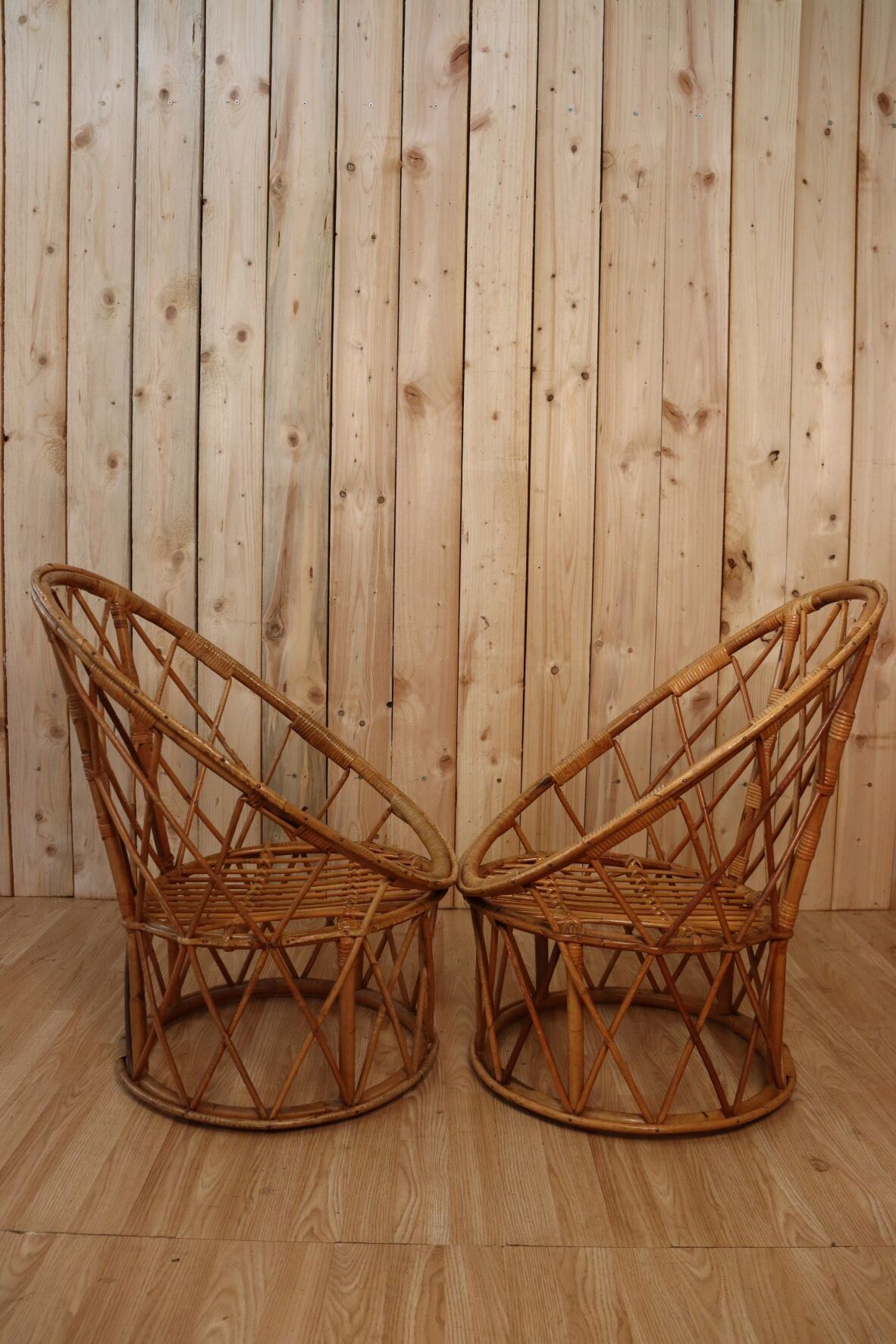 Pair rattan armchairs
