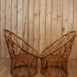 Pair rattan armchairs