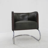 Bauhaus Tubular Armchair in Green Leather,  1930s, Restored