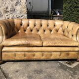 2-seater Chesterfield sofa in tan leather