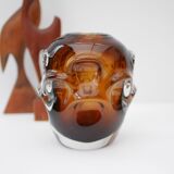 Mid-century modern biomorphic-shaped handmade crystal vase in amber and brown attributed to Börne Augustsson for Åseda, Sweden