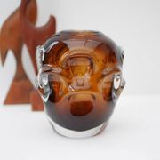Mid-century modern biomorphic-shaped handmade crystal vase in amber and brown attributed to Börne Augustsson for Åseda, Sweden