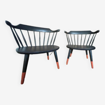 Lot de deux fauteuils en bois style scandinave
