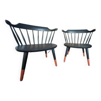 Lot de deux fauteuils en bois style scandinave