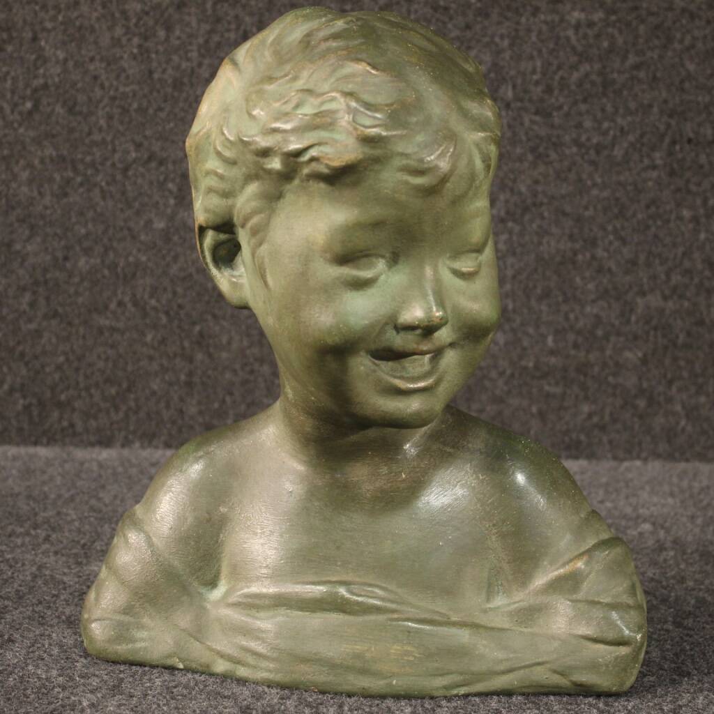 Sculpture in bronze painted terracotta bust of a child