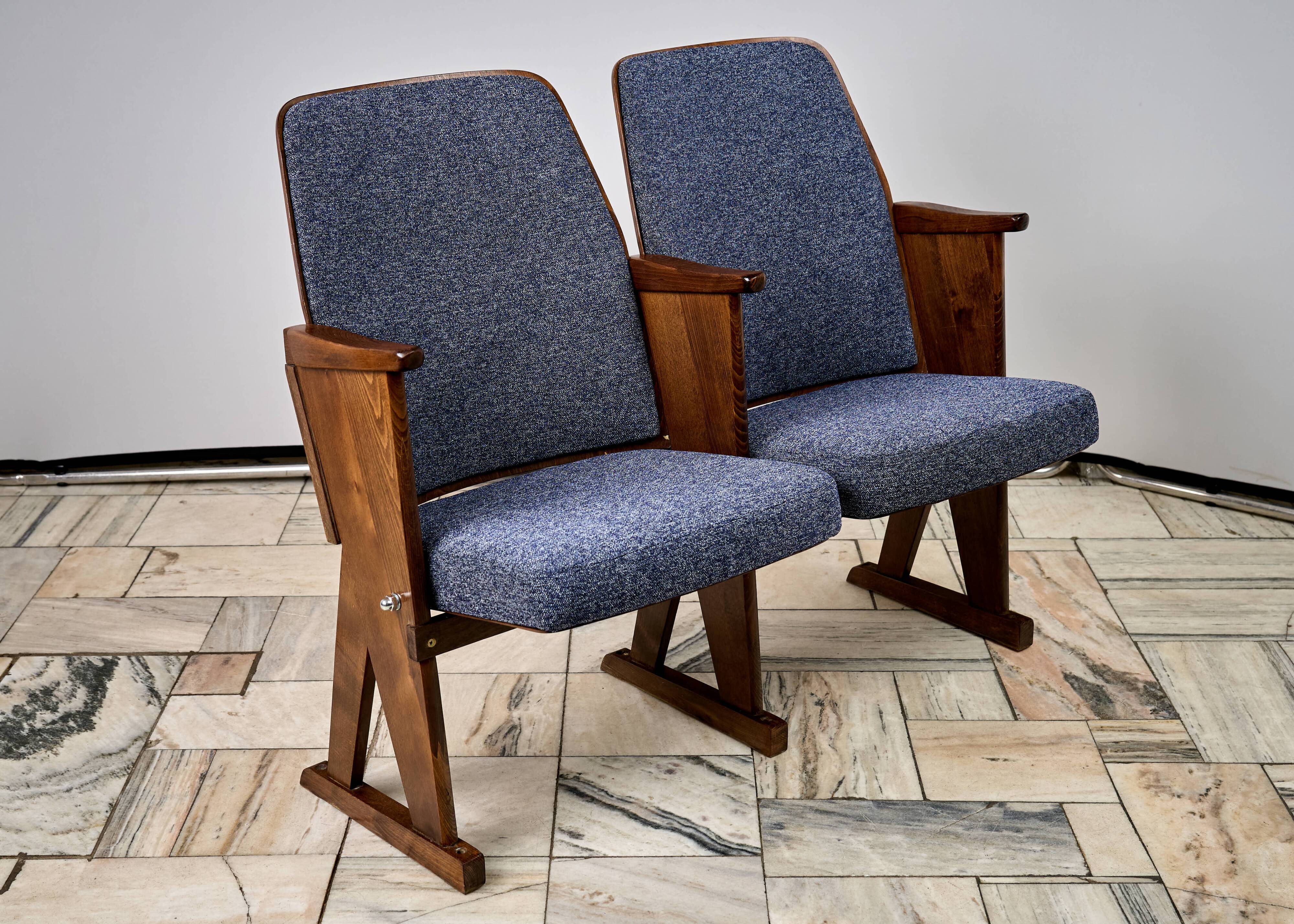 Vintage Blue Folding Cinema Chairs, 1970s Czechoslovakia