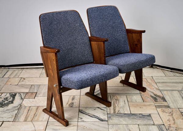 Chaises de cinéma pliantes vintage bleues, Tchécoslovaquie des années 1970