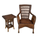 Vintage rattan armchair with side table