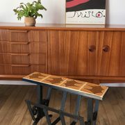 Magazine rack in ceramic and black, orange and brown iron from the 70s