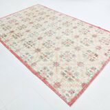 6x10 Vintage Beige & Powder Pink Floral Handmade Vintage Rug, 186x295 Cm