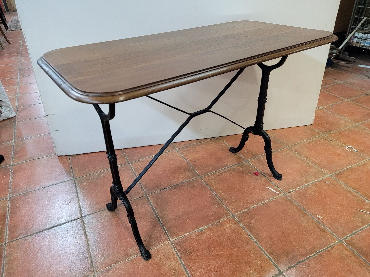 Antique bistro table with oak top