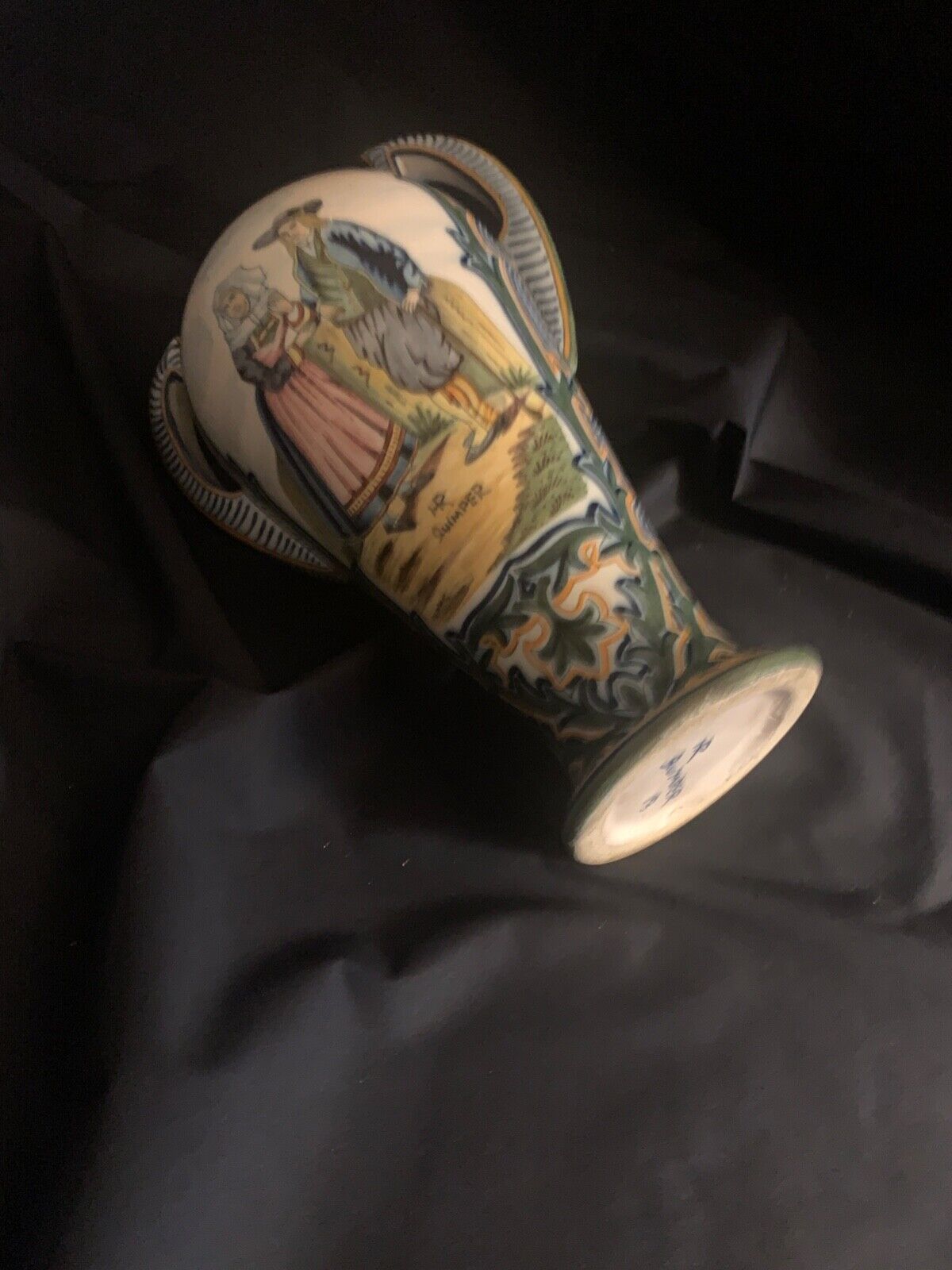 Henriot Quimper Vase, Signed HR, circa 1904-1922, numbered 13, Bretons, flowers