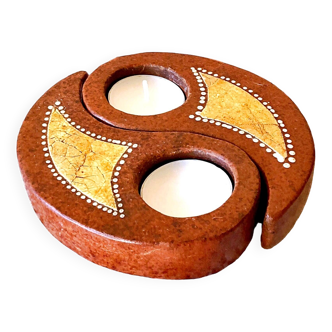 Double tealight candle holder YIN -YANG terracotta handmade decor Indonesia